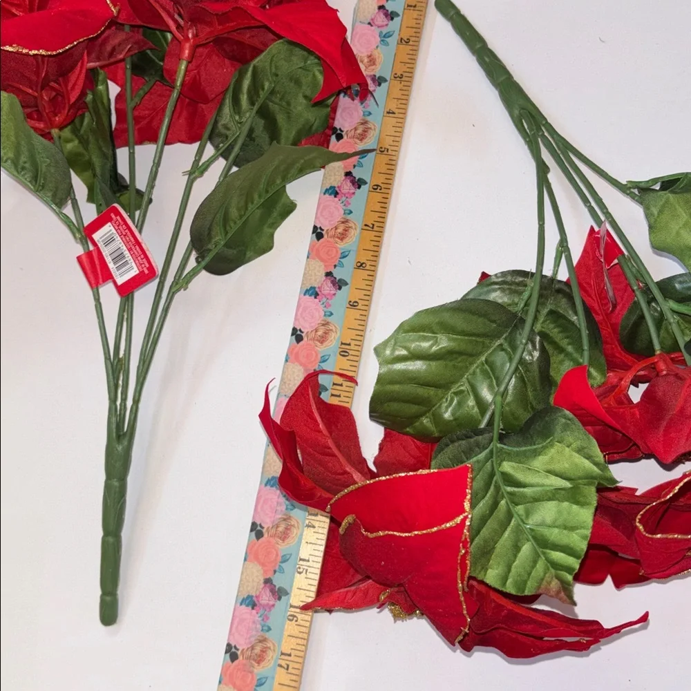 Poinsettia with GOLD ACCENTS FAUX POINSETTIA WITH GOLD TRIM Red CHRISTMAS